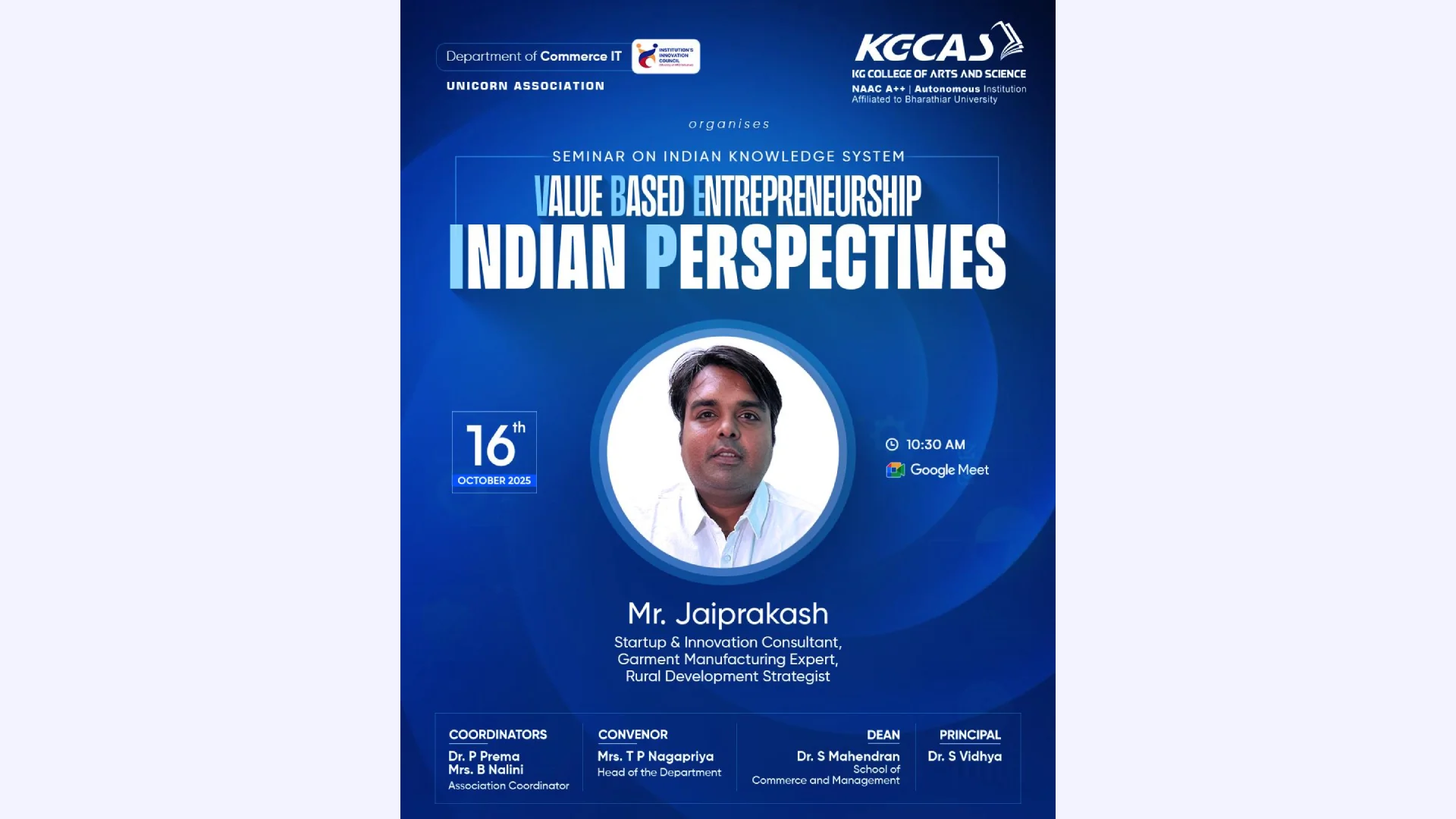 Seminar On Indian Knowledge System – Value-Based Entrepreneurship Perspectives